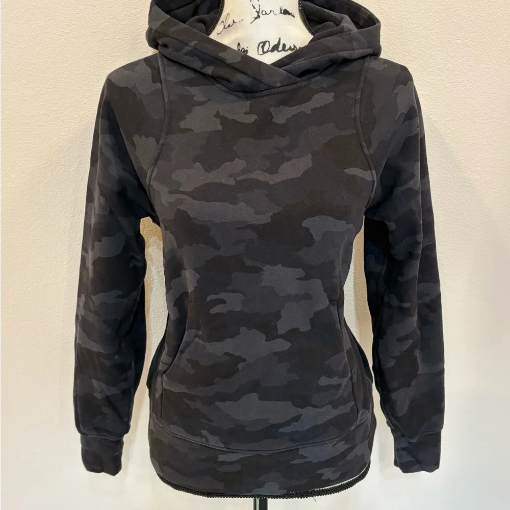 Lululemon Loungeful Hoodie Fleece Sweatshirt Heritage Camo Deep Coal Black sz 4